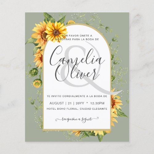 BUDGET Bilingual Sunflowers Spanish Wedding Boda Flyer