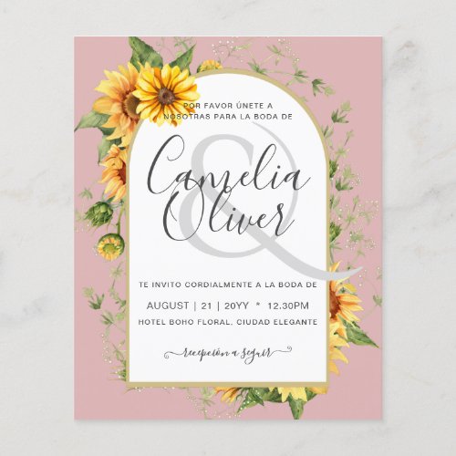 BUDGET Bilingual Sunflowers Spanish Wedding Boda Flyer