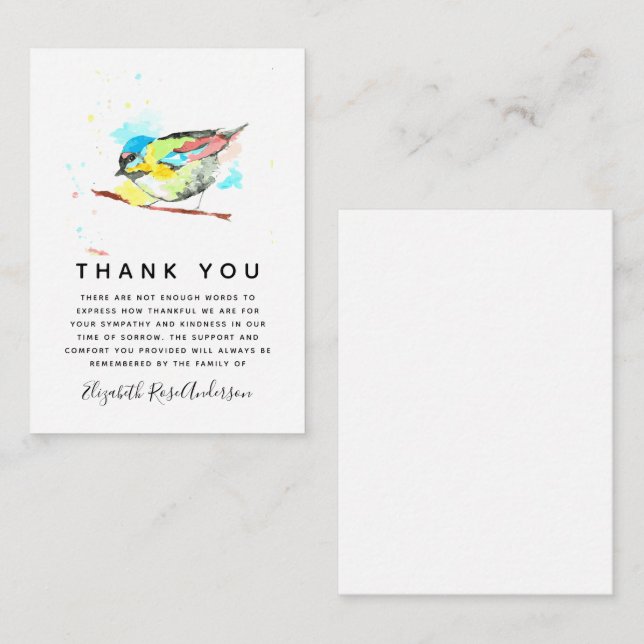 BUDGET Bird In Loving Memory Funeral  Note Card (Front/Back)