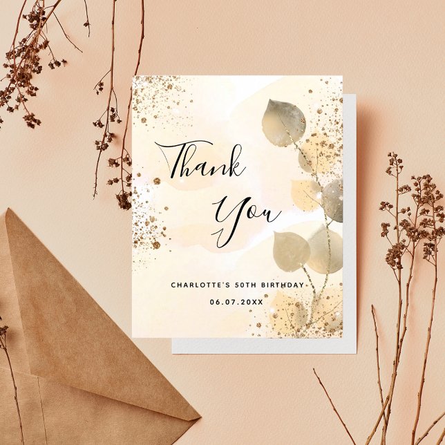 Budget birthday 50 eucalyptus glitter thank you (Creator Uploaded)