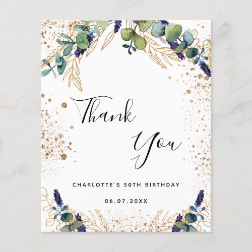 Budget birthday 50 eucalyptus thank you card