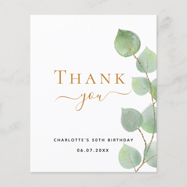 Budget birthday 50 eucalyptus thank you card (Front)