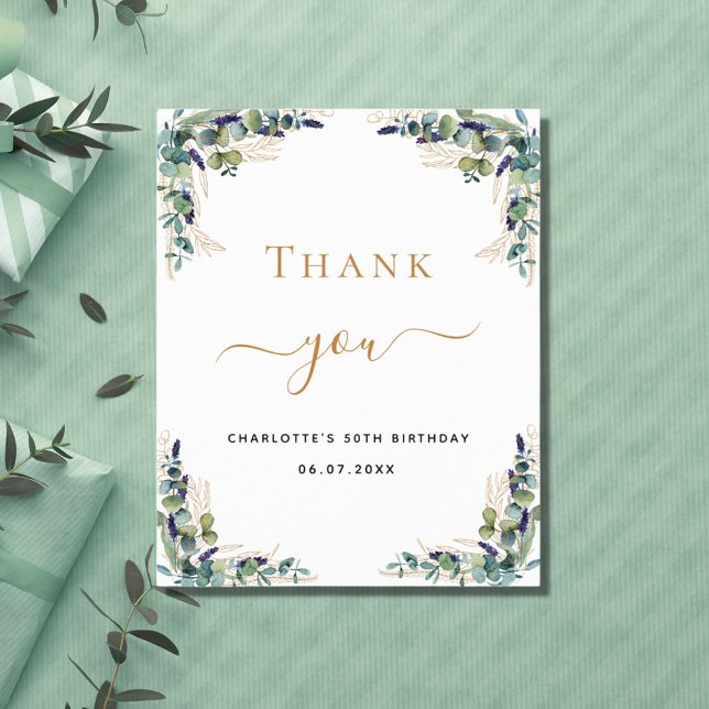 Budget birthday 50 eucalyptus thank you card (Creator Uploaded)