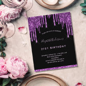 Budget birthday black glitter purple invitation