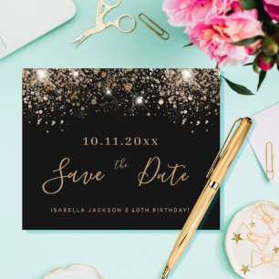 Budget Birthday black gold glitter save the date