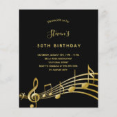 BUDGET Birthday black gold music notes invitation (Front)