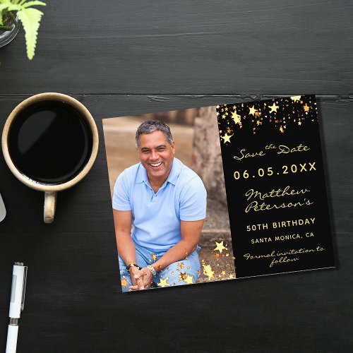 Budget birthday black gold photo Save the Date