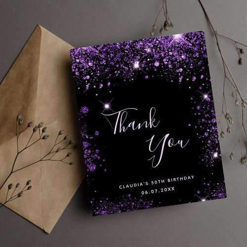 Budget Birthday black purple glitter thank you