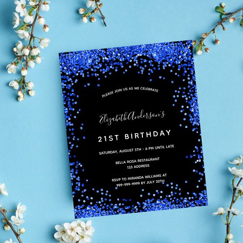 Budget birthday black royal blue invitation