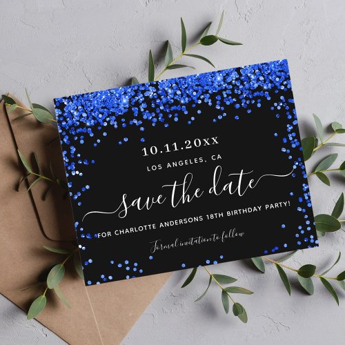 Budget birthday black royal blue save the date