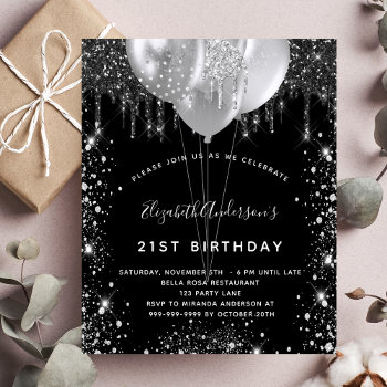 Budget Birthday Black Silver Glitter Invitation by Thunes at Zazzle