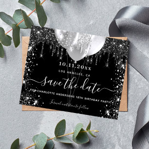 Budget birthday black silver glitter save the date