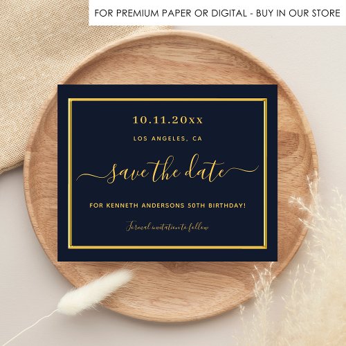 Budget birthday blue gold save the date