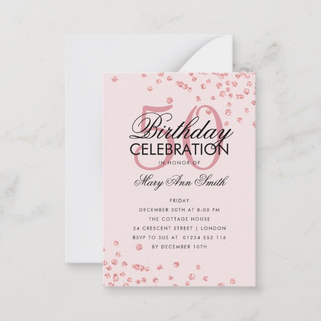 Budget Birthday Blush Confetti Rose Gold Invite (Front)