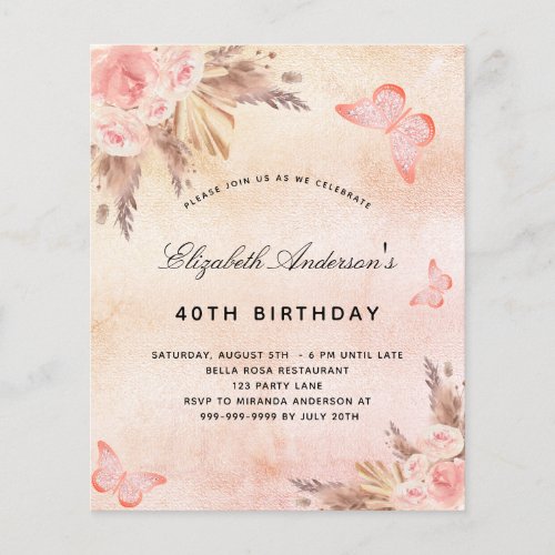 Budget birthday butterfly pampas grass blush boho