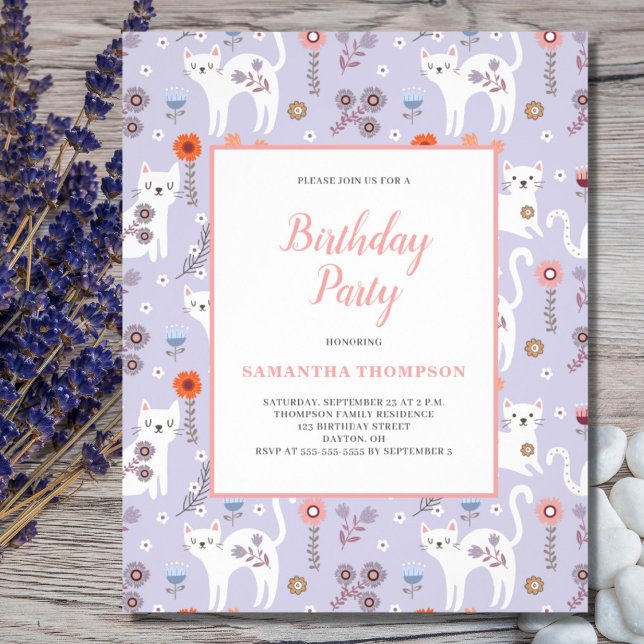 Budget Birthday Cat Pattern Invitation Flyer (Creator Uploaded)
