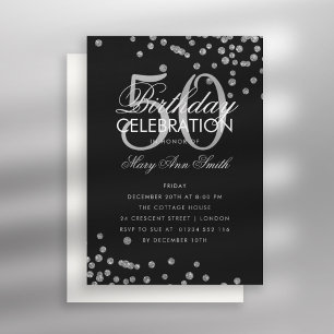 Budget Birthday Confetti Silver Black Invite