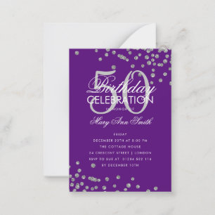 Budget Birthday Confetti Silver Purple Invite