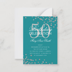 Budget Birthday Confetti Silver Teal Invite