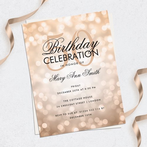 Budget Birthday Copper Sparkle Light Invite