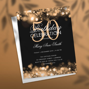 Budget Birthday Elegant Gold Glam Lights Invite by Rewards4life at Zazzle