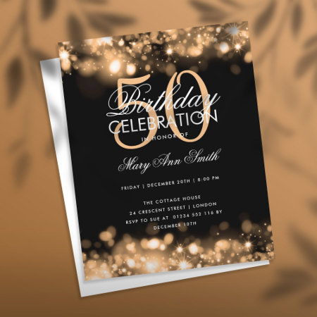 Budget Birthday Elegant Gold Glam Lights Invite