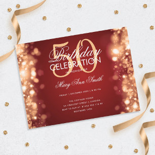Budget Birthday Elegant Gold Red Lights Invite