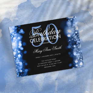 Budget Birthday Elegant Navy Blue Lights Invite