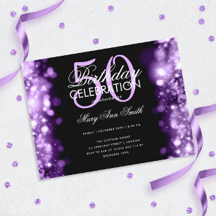 Budget Birthday Elegant Purple Lights Invite