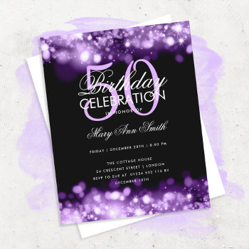 Budget Birthday Elegant Purple Lights Invite by Rewards4life at Zazzle