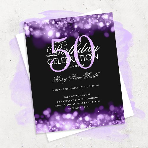 Budget Birthday Elegant Purple Lights Invite