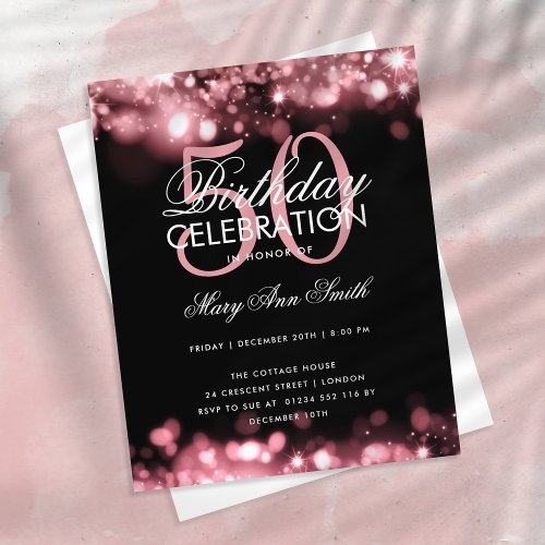 Budget Birthday Elegant Rose Gold Glam Lights Flyer