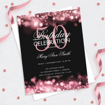 Budget Birthday Elegant Rose Gold Lights Invite by Rewards4life at Zazzle