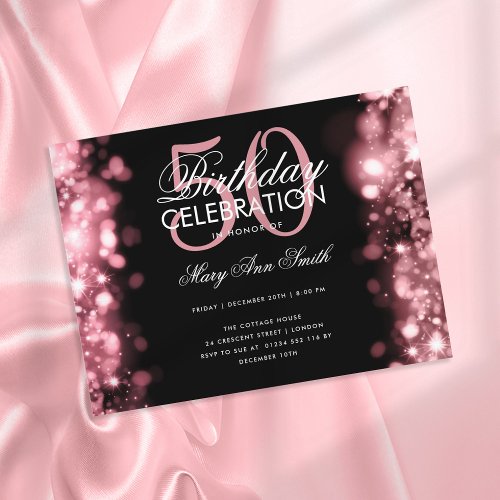 Budget Birthday Elegant Rose Gold Lights Invite