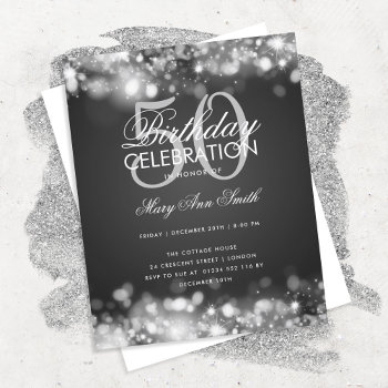 Budget Birthday Elegant Silver Lights Invite by Rewards4life at Zazzle