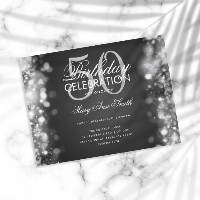 Budget Birthday Elegant Silver Lights Invite (Creator Uploaded)