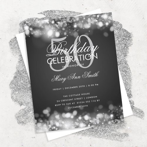 Budget Birthday Elegant Silver Lights Invite