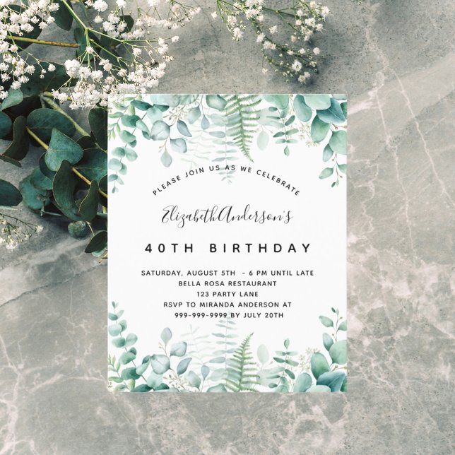 Budget birthday eucalyptus greenery invitation (Creator Uploaded)