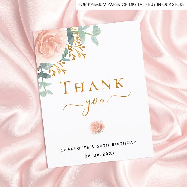 BUDGET Birthday floral eucalyptus thank you card (Creator Uploaded)