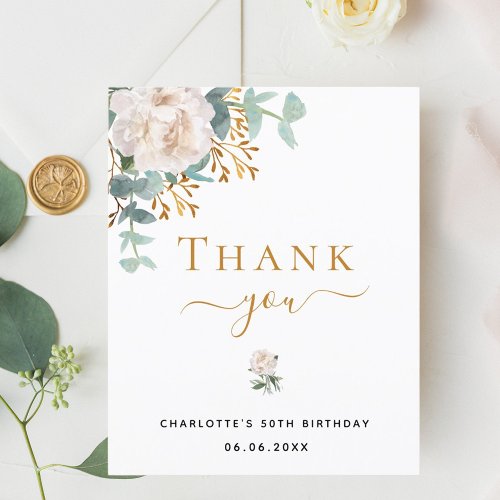 BUDGET Birthday floral eucalyptus thank you card