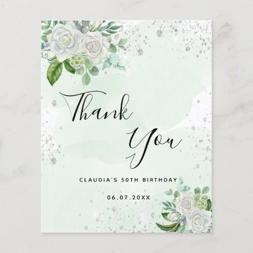 Budget birthday floral silver greenery thank you