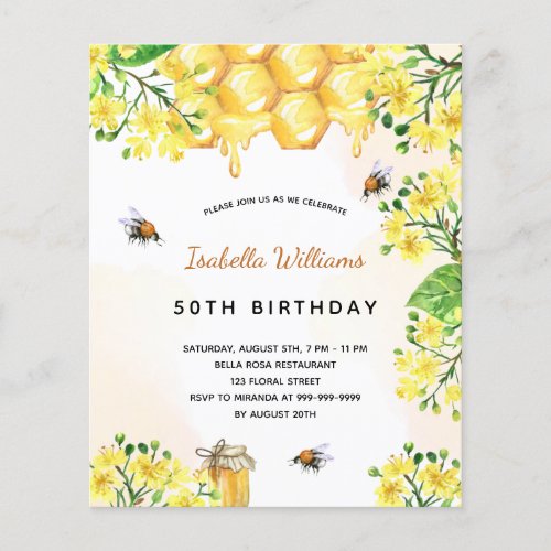 Budget birthday florals yellow elegant invitation