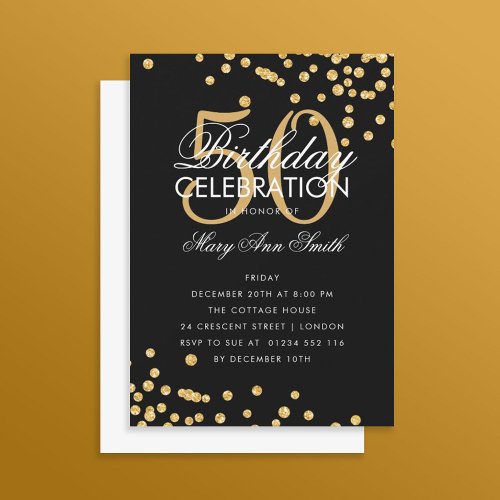 Budget Birthday Glitter Confetti Gold Black Invite