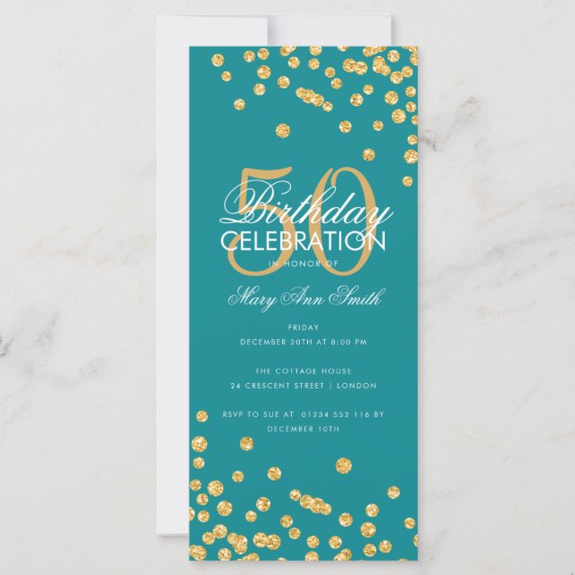 Budget Birthday Glitter Confetti Gold & Teal  (Front)