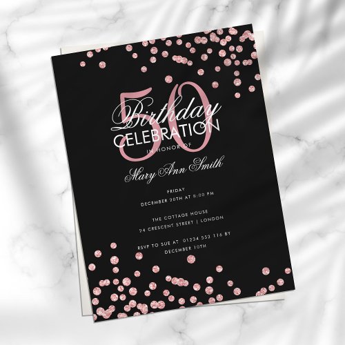 Budget Birthday Glitter Confetti Rose Gold Black Postcard