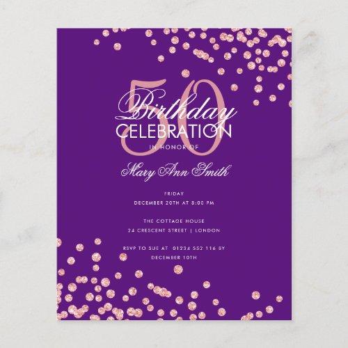 Budget Birthday Glitter Confetti Rose Gold Purple 