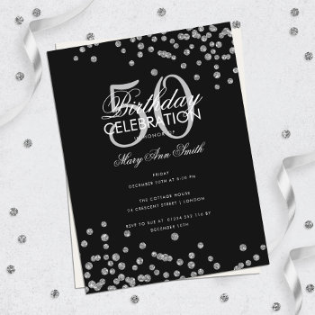 Budget Birthday Glitter Confetti Silver Black Postcard by Rewards4life at Zazzle