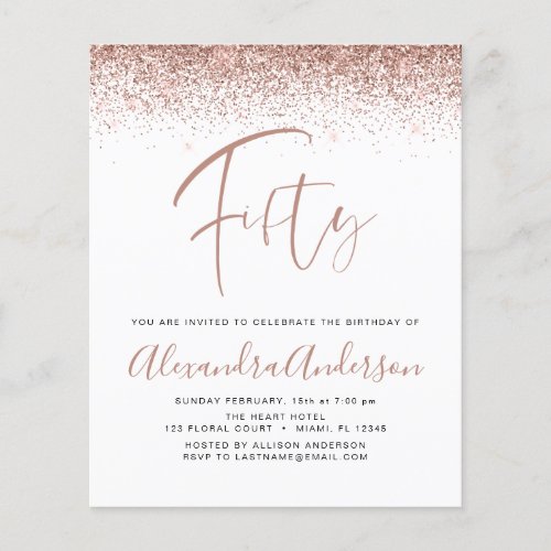 Budget Birthday Glitter Rose Gold Flyer