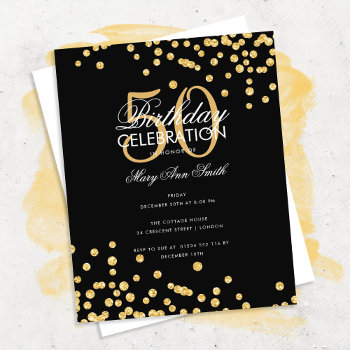 Budget Birthday Gold Glitter Confetti Black Flyer by Rewards4life at Zazzle