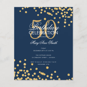 Budget Birthday Gold Glitter Confetti Navy Flyer